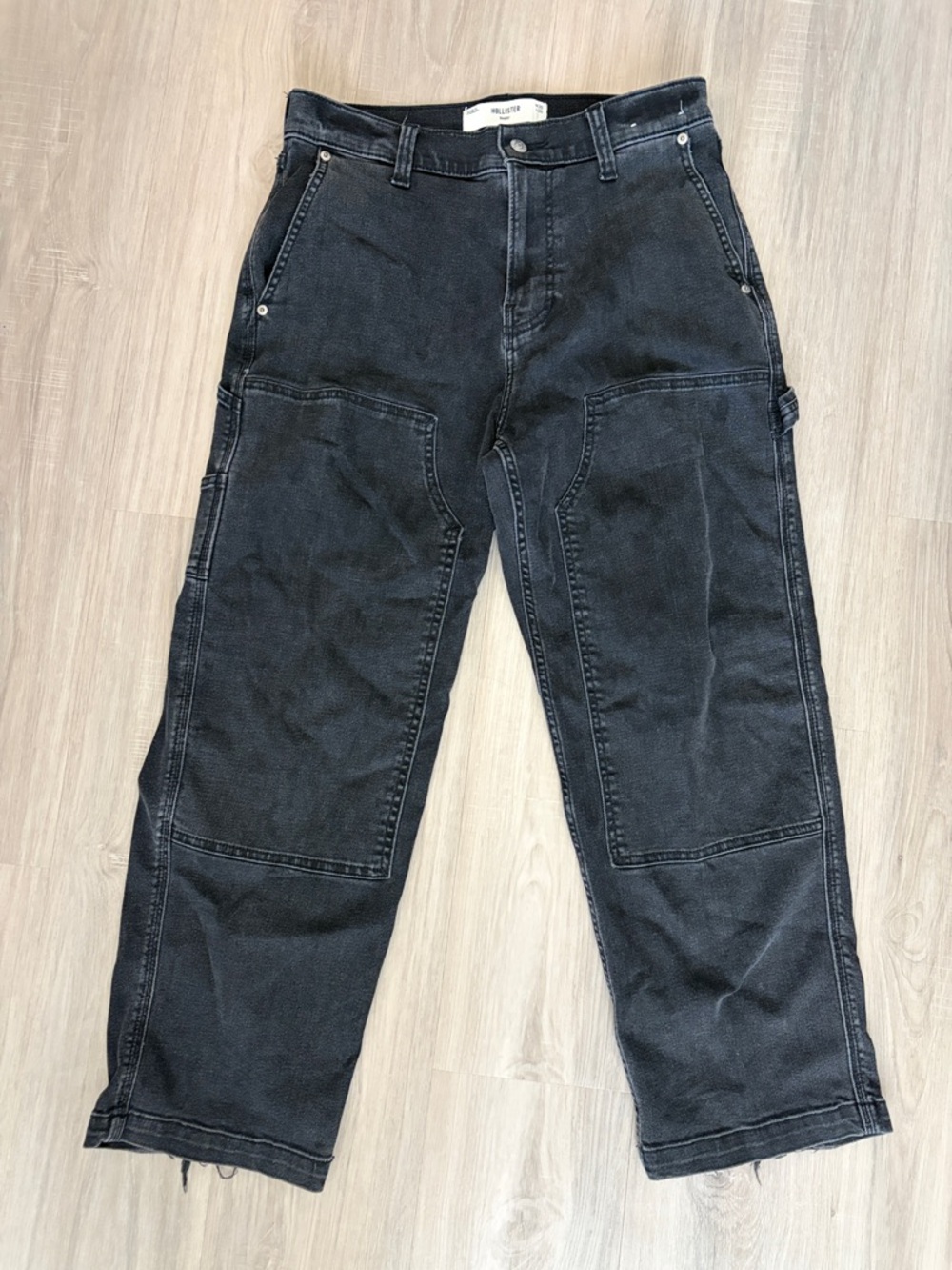 Hollister Black Men's Cargo Painter Pants with Utility Pockets